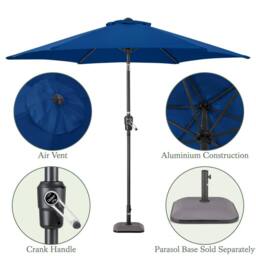 Christow 2.7m Tilting Garden Parasol Outdoor Umbrella Patio Sunshade With Crank in Navy - thumbnail 6