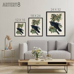 "Artery8 Birds of America Raven Audubon Nature Black Framed Canvas Wall Art in White - Size: W12"" x H16""" - thumbnail 4