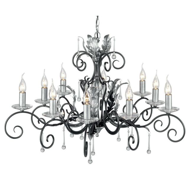 Loops 10 Bulb Handmade Chandelier Hanging Pendant LIght Black Silver LED E14 60W Bulb