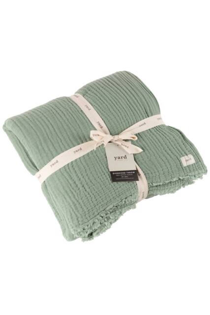 Yard Lark 100% Cotton Muslin Frayed Edge Throw in Green - Size: 130 cm x 180 cm - image 1
