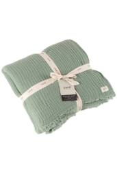 Yard Lark 100% Cotton Muslin Frayed Edge Throw in Green - Size: 130 cm x 180 cm - thumbnail 1