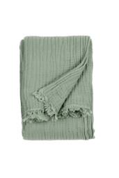 Yard Lark 100% Cotton Muslin Frayed Edge Throw in Green - Size: 130 cm x 180 cm - thumbnail 2