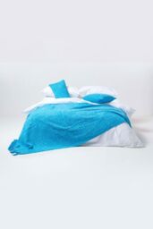 Homescapes Nirvana Slub Cotton Throw in Teal - Size: 150 cm x 200 cm - thumbnail 3