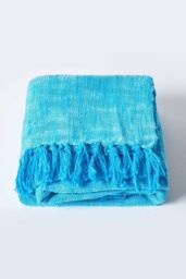 Homescapes Nirvana Slub Cotton Throw in Teal - Size: 150 cm x 200 cm - thumbnail 2