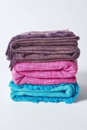 Homescapes Nirvana Slub Cotton Throw in Teal - Size: 150 cm x 200 cm - thumbnail 6