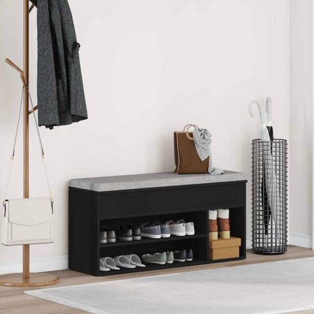 Berkfield Home Shoe Bench Black 102x30.5x45 cm Engineered Wood - image 1
