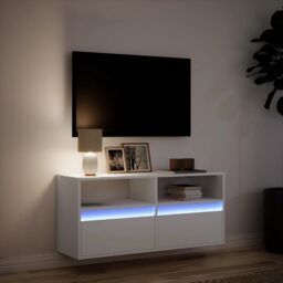Berkfield Home TV Wall Cabinet with LED Lights White 100x31x45 cm - Size: 100 x 31 x 45 cm - thumbnail 5