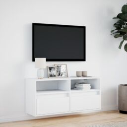 Berkfield Home TV Wall Cabinet with LED Lights White 100x31x45 cm - Size: 100 x 31 x 45 cm - thumbnail 4