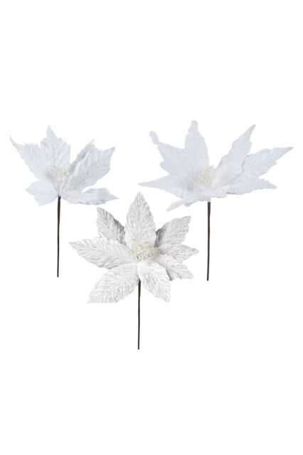 VFM e-Store Glitter Flower Picks Christmas Decoration Ornament X 1 30cm White - image 1