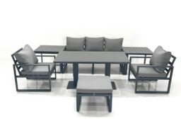 Fimous Outdoor Aluminium Garden Furniture Set with Adjustable Rising Lifting Dining Table 3 Seater Sofa 2 Chair Big Footstool 2 Side Tables Dark Grey - thumbnail 1
