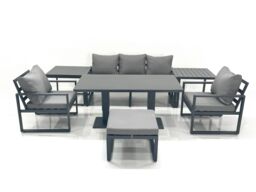 Fimous Outdoor Aluminium Garden Furniture Set with Adjustable Rising Lifting Dining Table 3 Seater Sofa 2 Chair Big Footstool 2 Side Tables Dark Grey - thumbnail 2