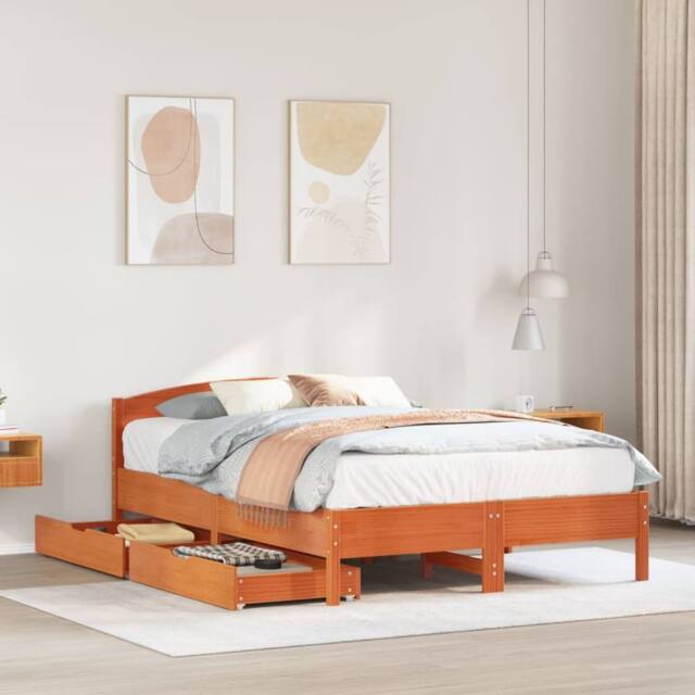 Berkfield Home Bed Frame without Mattress Wax Brown 120x190 cm Small Double Solid Wood Pine - image 1