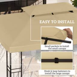 OUTSUNNY 3x4m Gazebo Replacement Roof Canopy 2 Tier Top UV Cover Cream White - thumbnail 5
