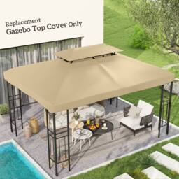 OUTSUNNY 3x4m Gazebo Replacement Roof Canopy 2 Tier Top UV Cover Cream White - thumbnail 1