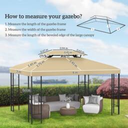 OUTSUNNY 3x4m Gazebo Replacement Roof Canopy 2 Tier Top UV Cover Cream White - thumbnail 3