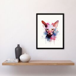 "Artery8 Wall Art Print Sphynx Cat Lovers Gift Watercolour Pet Portrait Painting Artwork Art Framed - Size: W12"" x H16""" - thumbnail 4