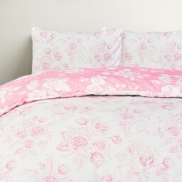 Smart Living Luxury Super Soft Reversible Floral Toile Duvet Cover with Pillowcase in Pink - Size: Double - thumbnail 5