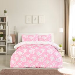Smart Living Luxury Super Soft Reversible Floral Toile Duvet Cover with Pillowcase in Pink - Size: Double - thumbnail 2