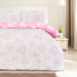 Smart Living Luxury Super Soft Reversible Floral Toile Duvet Cover with Pillowcase in Pink - Size: Double - thumbnail 3