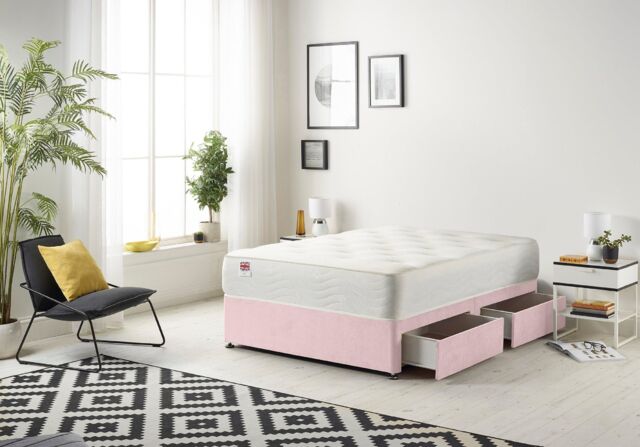Somnior Ziggy Plush Velvet Divan Bed With 4 Drawers & Sprung Memory Foam Mattress in Pink - Size: Super King - image 1
