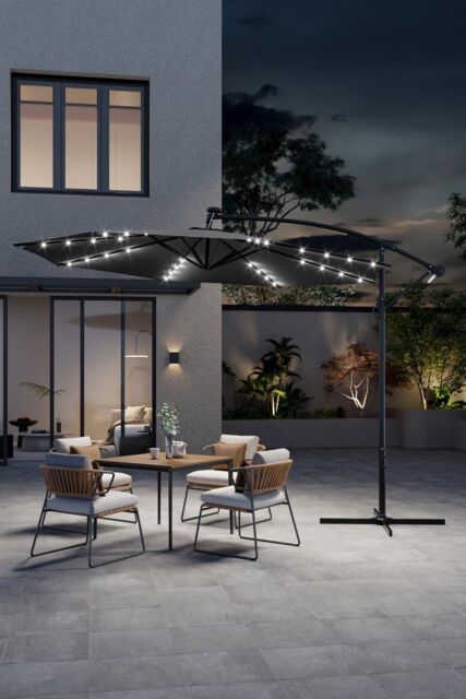 Garden Sanctuary Garden Solar LED Lighted Patio Parasol with Cross Base in Dark Grey - image 1