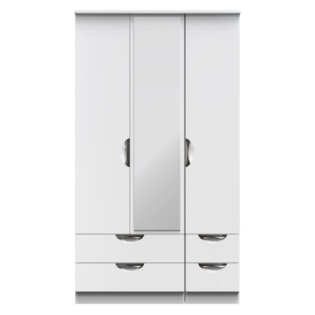 Ready Assembled 2 U Holborn Tall Triple 2 Drawer Mirror + Drawer Wardrobe (Ready Assembled) in White - image 1