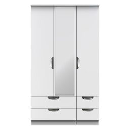 Ready Assembled 2 U Holborn Tall Triple 2 Drawer Mirror + Drawer Wardrobe (Ready Assembled) in White - thumbnail 1