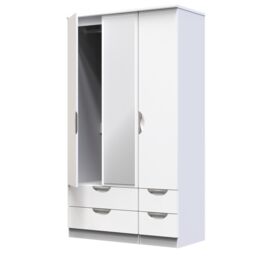 Ready Assembled 2 U Holborn Tall Triple 2 Drawer Mirror + Drawer Wardrobe (Ready Assembled) in White - thumbnail 5