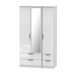 Ready Assembled 2 U Holborn Tall Triple 2 Drawer Mirror + Drawer Wardrobe (Ready Assembled) in White - thumbnail 9