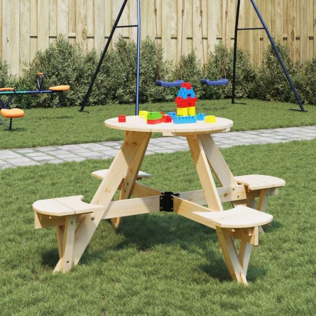 Berkfield Home Picnic Table for 4 Kids with Umbrella Hole Round Solid Wood Fir in Brown - image 1