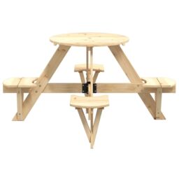 Berkfield Home Picnic Table for 4 Kids with Umbrella Hole Round Solid Wood Fir in Brown - thumbnail 5