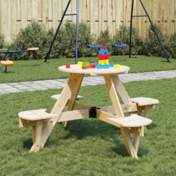 Berkfield Home Picnic Table for 4 Kids with Umbrella Hole Round Solid Wood Fir in Brown - thumbnail 1