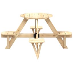 Berkfield Home Picnic Table for 4 Kids with Umbrella Hole Round Solid Wood Fir in Brown - thumbnail 4
