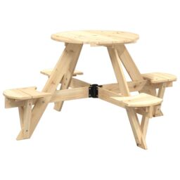 Berkfield Home Picnic Table for 4 Kids with Umbrella Hole Round Solid Wood Fir in Brown - thumbnail 2