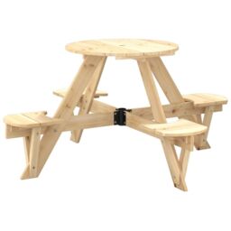 Berkfield Home Picnic Table for 4 Kids with Umbrella Hole Round Solid Wood Fir in Brown - thumbnail 6