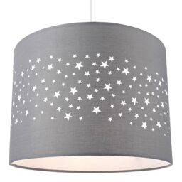 Happy Homewares Stars Decorated Children/Kids Soft Cotton Bedroom Pendant or Lamp Shade in Grey - thumbnail 2