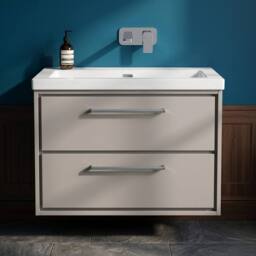 Balterley Bathroom 2 Soft Close Drawer Wall Hung Fireclay Basin, Grey, 800mm in Grey - thumbnail 3