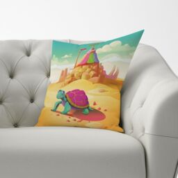Warren Reed - Designer Turtle On A Beach Holiday Cushions in Yellow - Size: 45 cm x 45 cm - thumbnail 3