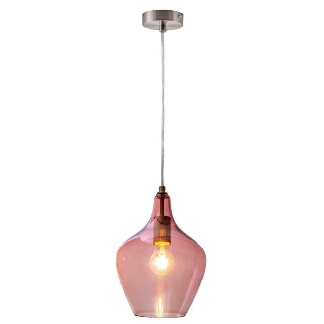 Netlighting Paso Dome Pendant Ceiling Light Nickel Matt Pink Glass Shade 1x E27 - image 1