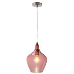 Netlighting Paso Dome Pendant Ceiling Light Nickel Matt Pink Glass Shade 1x E27 - thumbnail 1