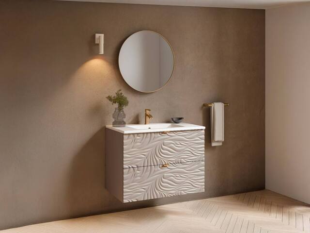 Vente-unique Textured Wall-Hung Bathroom Vanity Unit With Inset Basin - Beige - 80 - image 1
