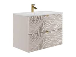 Vente-unique Textured Wall-Hung Bathroom Vanity Unit With Inset Basin - Beige - 80 - thumbnail 4