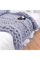 Living and Home 100x150cm Handmade Chunky Knit Throw Blanket in Grey - Size: 100x150 cm - thumbnail 2