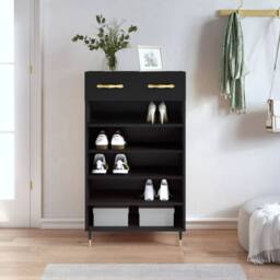 Berkfield Home Shoe Cabinet Black 60x35x105 cm Engineered Wood - Size: 60 x 35 x 105 cm - thumbnail 2