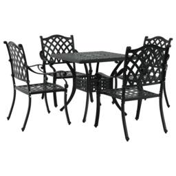 Berkfield Home 5 Piece Garden Dining Set - Black Cast Aluminium - thumbnail 2