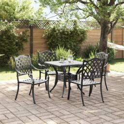 Berkfield Home 5 Piece Garden Dining Set - Black Cast Aluminium - thumbnail 4
