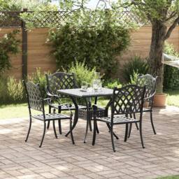 Berkfield Home 5 Piece Garden Dining Set - Black Cast Aluminium - thumbnail 1