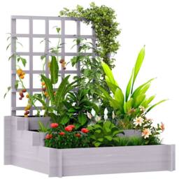 KORVIXA 3 Tier Wooden Garden Planters with Trellis in Grey - Size: 1.25kg