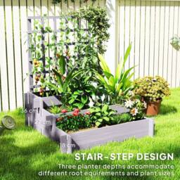 KORVIXA 3 Tier Wooden Garden Planters with Trellis in Grey - Size: 1.25kg - thumbnail 5
