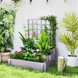 KORVIXA 3 Tier Wooden Garden Planters with Trellis in Grey - Size: 1.25kg - thumbnail 3